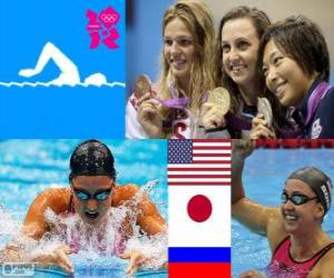 Puzzle Γυναικεία κολύμβηση 200 μέτρο breaststroke πόντιουμ, Rebecca Soni (Ηνωμένες Πολιτείες), Satomi Suzuki (Ιαπωνία), Yulia Efimova (Ρωσία) - London 2012-